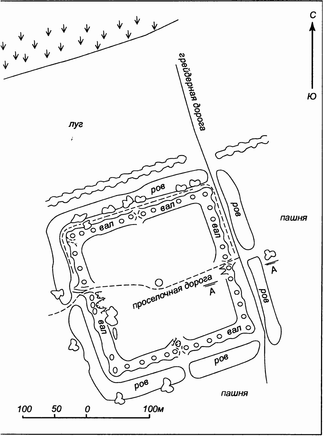 План крепости у станицы Шелковской, разрез вала и рва