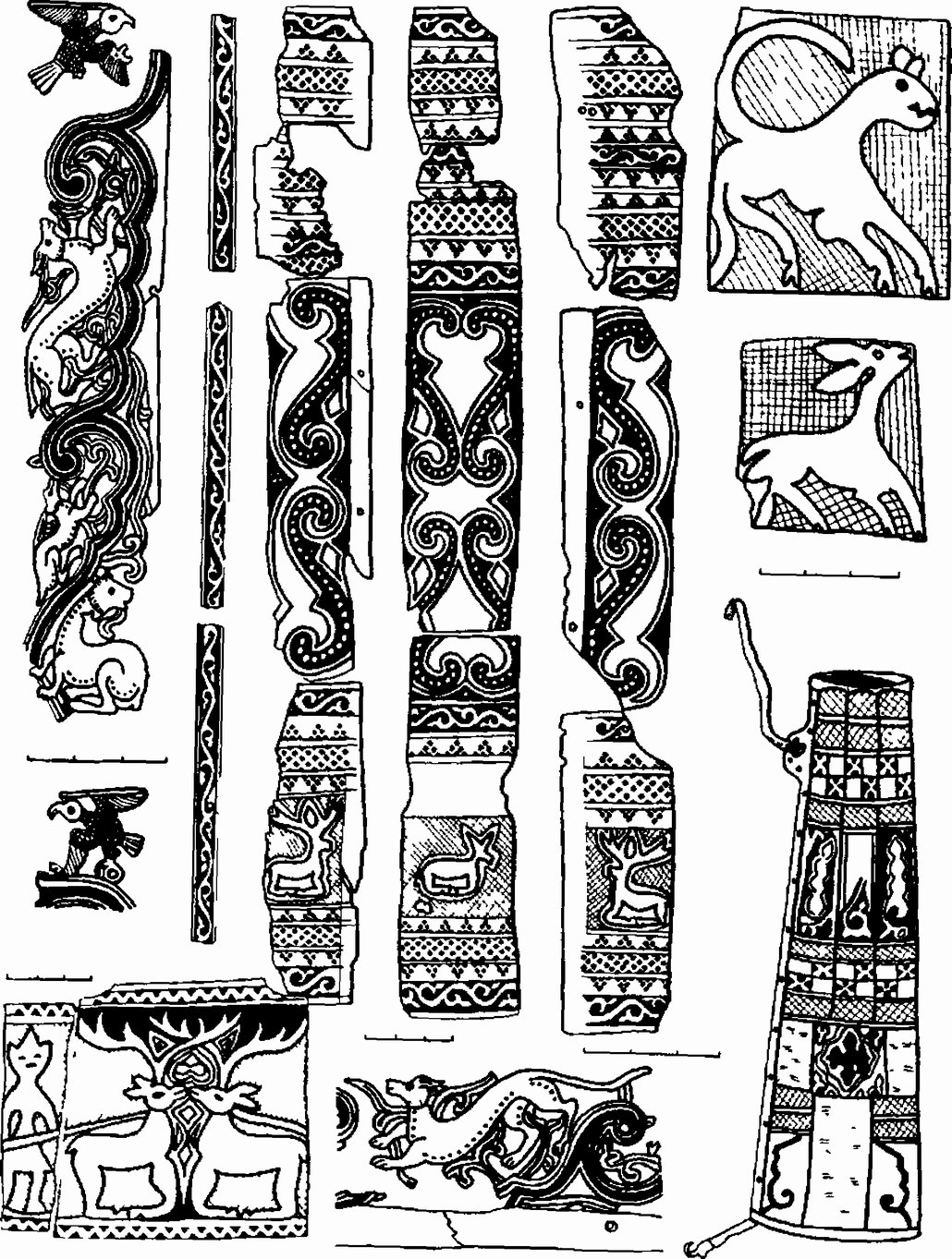 Рис. 61. Костяные накладки на колчаны (половецкие и кипчакские) второй половины XIII—XIV в