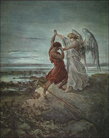 Иаков, борющийся с ангелом, Гюстав Доре, 1855