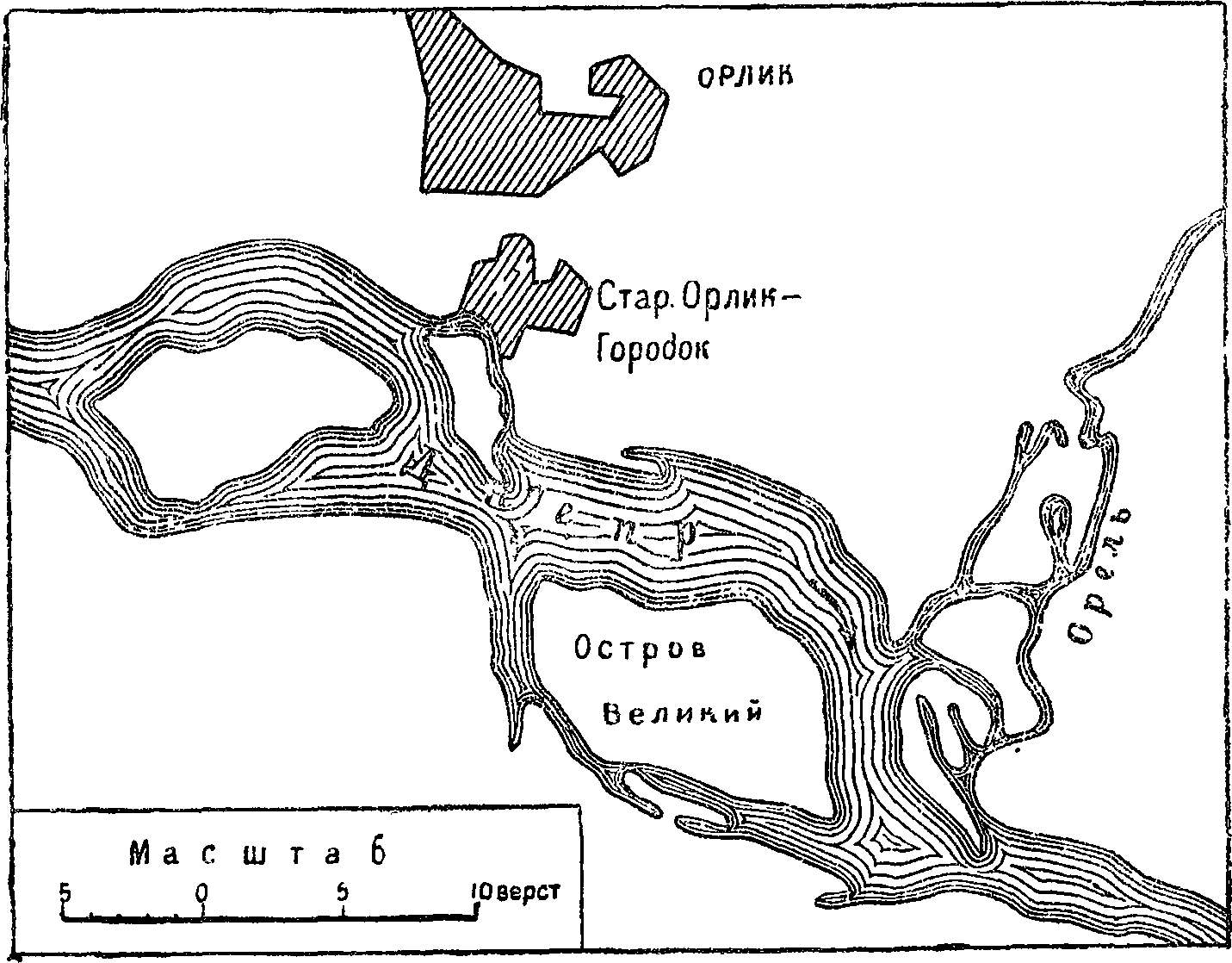 Устье реки Орели (по десятиверстной карте)