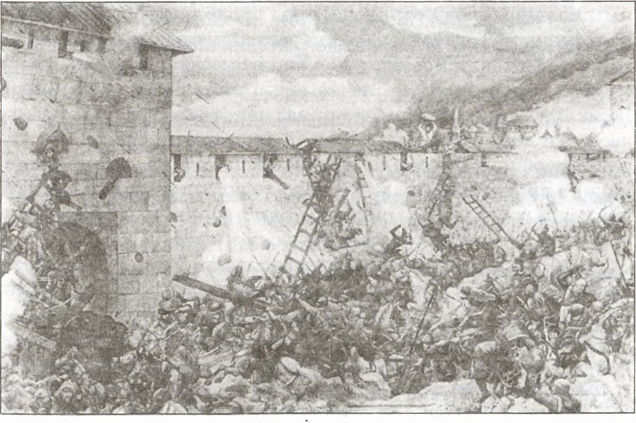 Тохтамыш штурмует стены Кремля в 1382 г. Художник Г. Лисснер