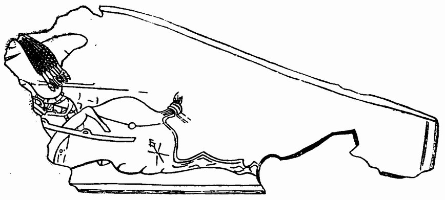 Обломок накладки от седла с изображением всадника с косами. Кость. Найден в кургане у села Чир-Юрт